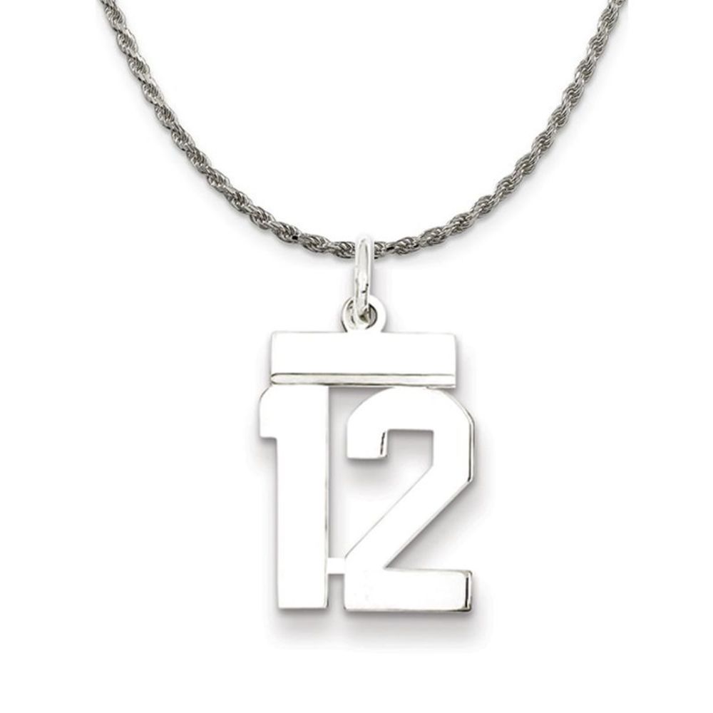 Sterling Silver Athletic Lg Polished Number 12 Necklace - 20 Inch